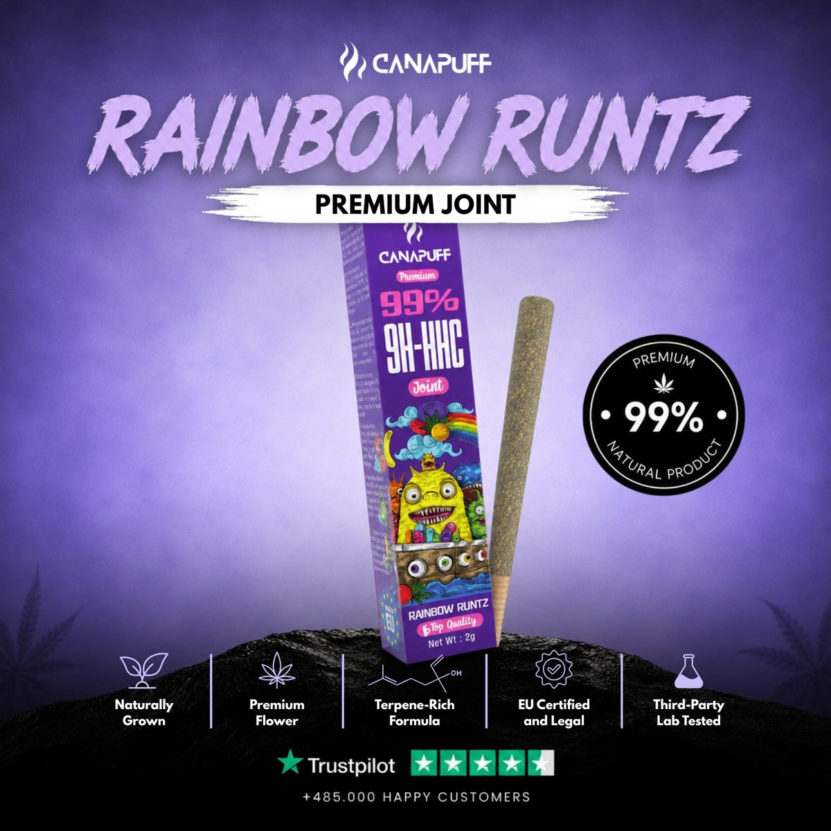 9H-HHC Joint Rainbow Runtz 99% – voorgerolde joint, foto 2