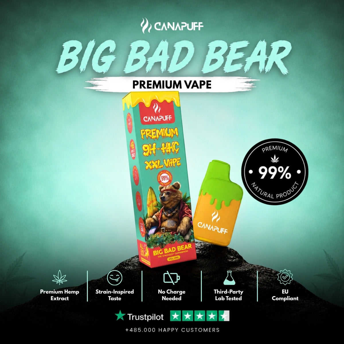 9H-HHC XXL Vape Big Bad Bear 99% 2ml – wegwerp-vape-pen, foto 2
