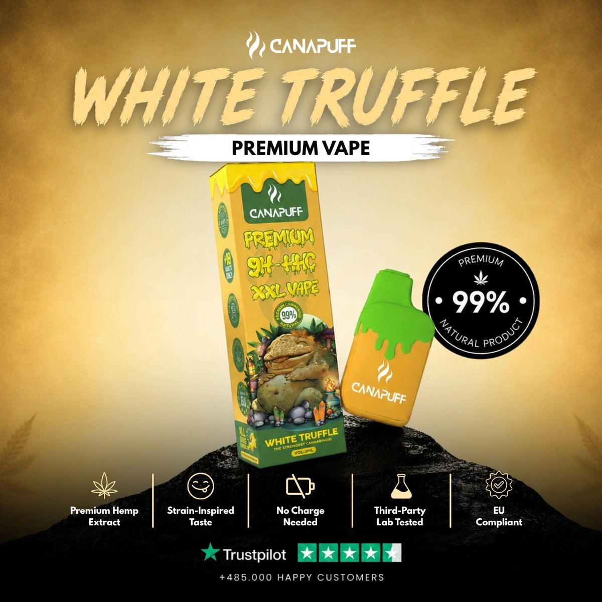 9H-HHC XXL Vape White Truffle 99% 2ml – wegwerp-vape-pen, foto 2