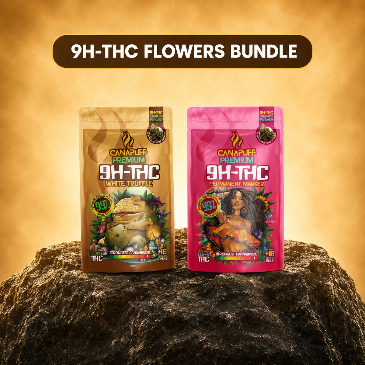 Canapuff 9H-THC Bloemen Bundle, White Truffle en Permanent Marker, 2x1g verpakking