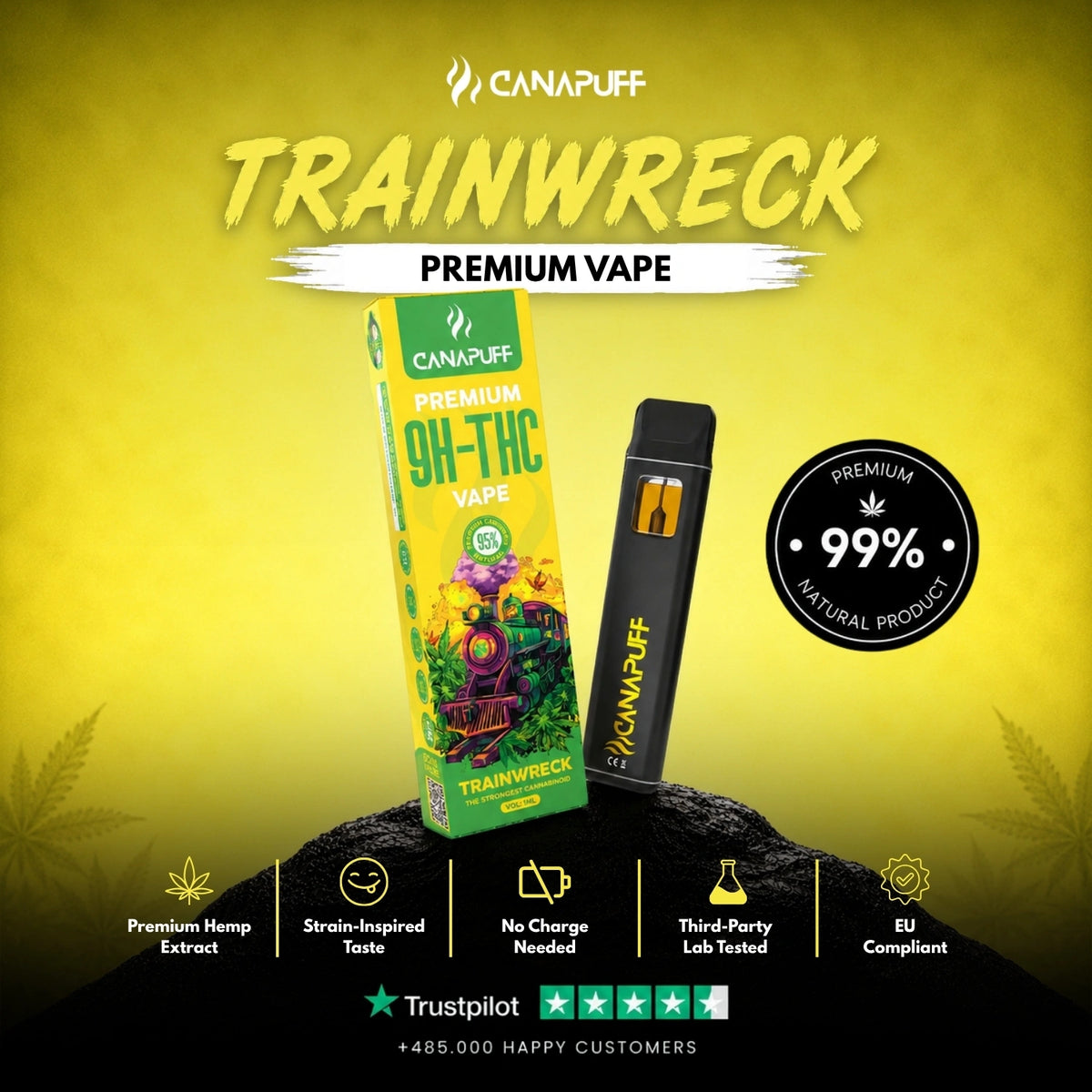 9H-THC Vape Trainwreck 95% 1ml – wegwerp-vape-pen, foto 2