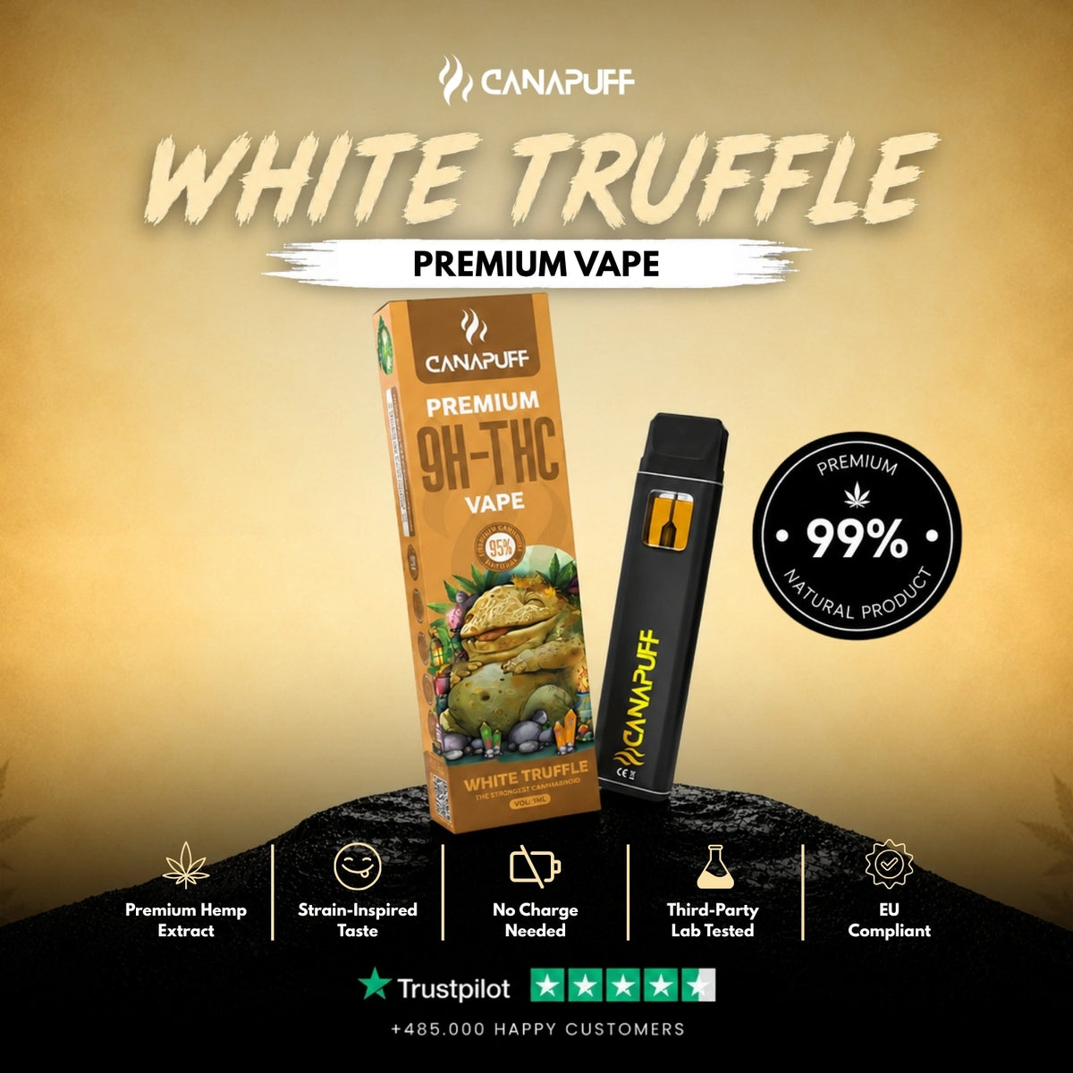 9H-THC Vape White Truffle 95% 1ml – wegwerp-vape-pen, foto 2