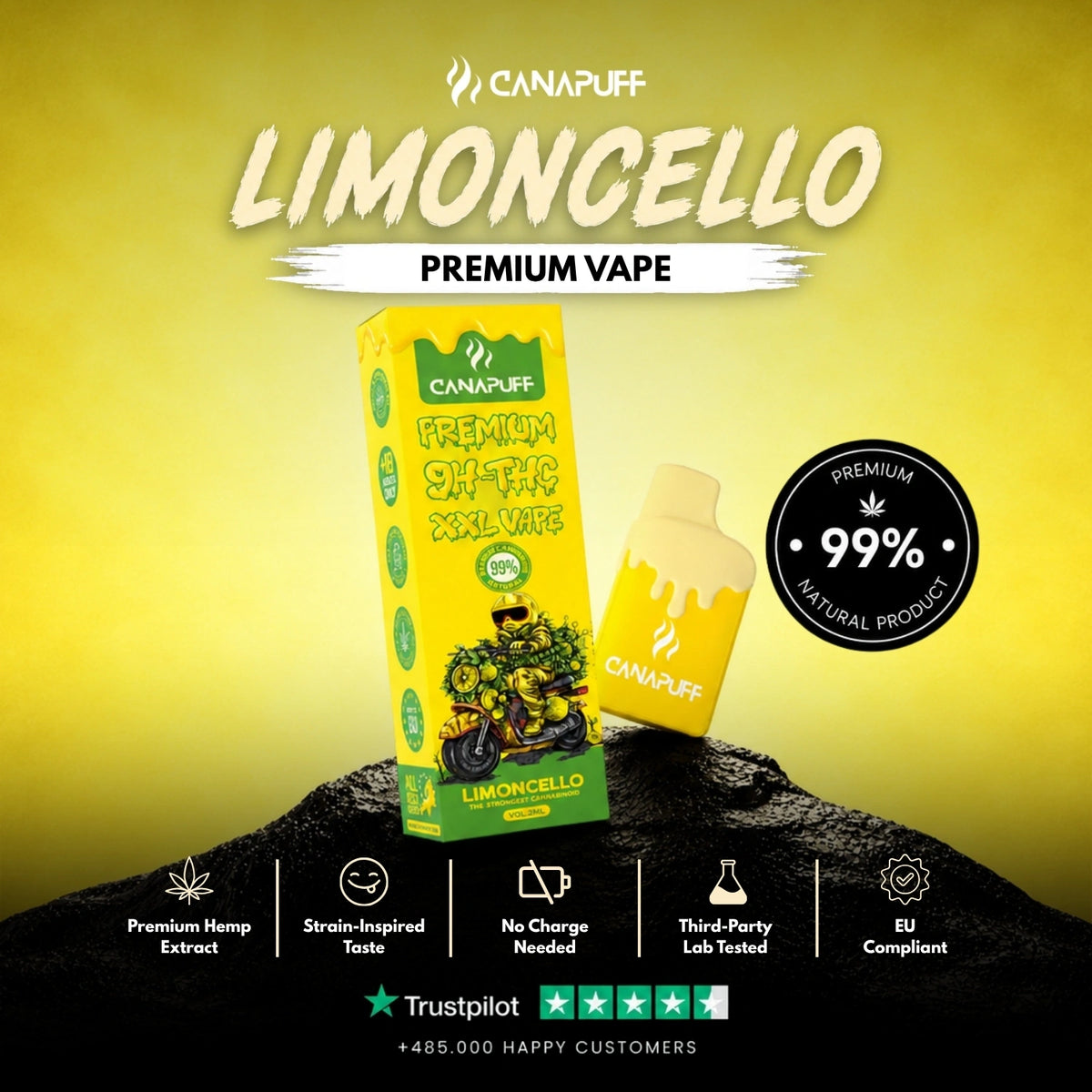 9H-THC XXL Vape Limoncello 99% 2ml – wegwerp-vape-pen, foto 2