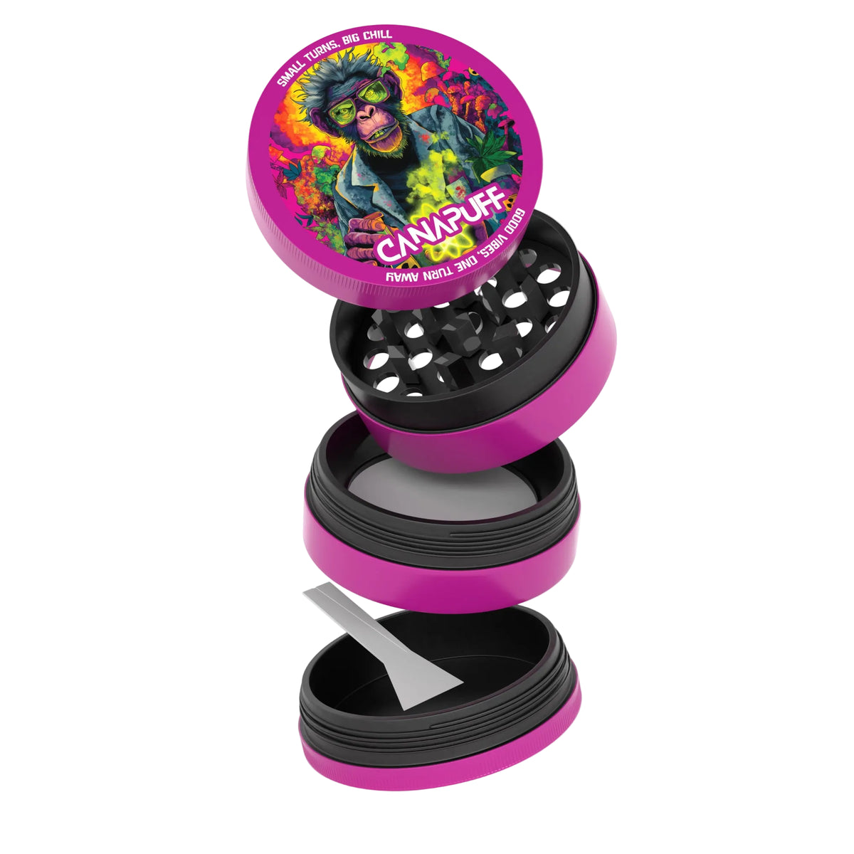 Canapuff Metal Grinder Atomic Monkey met Kief-opvangbak en opbergvak