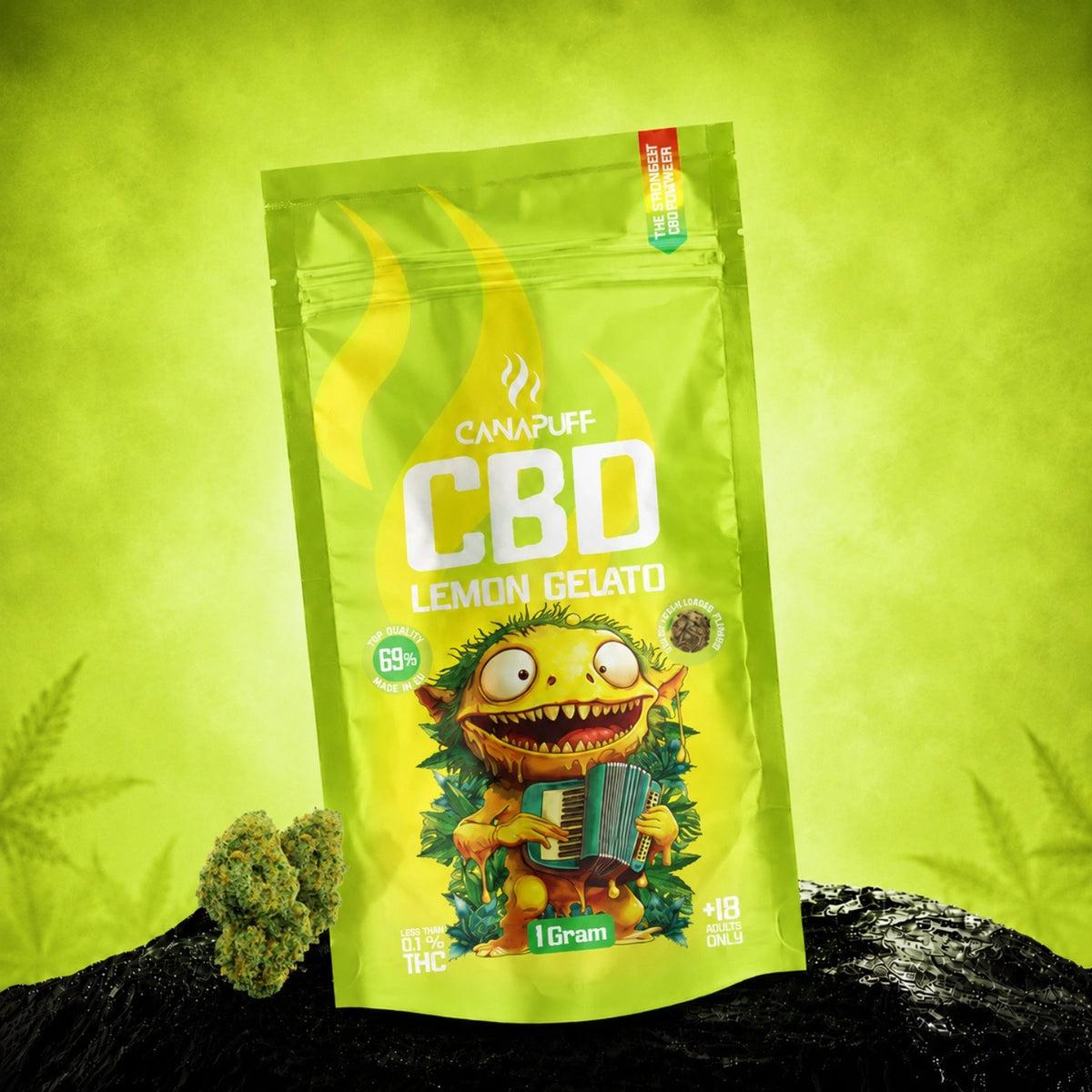 Canapuff CBD Bloemen Lemon Gelato 69%, zakje van 1 gram