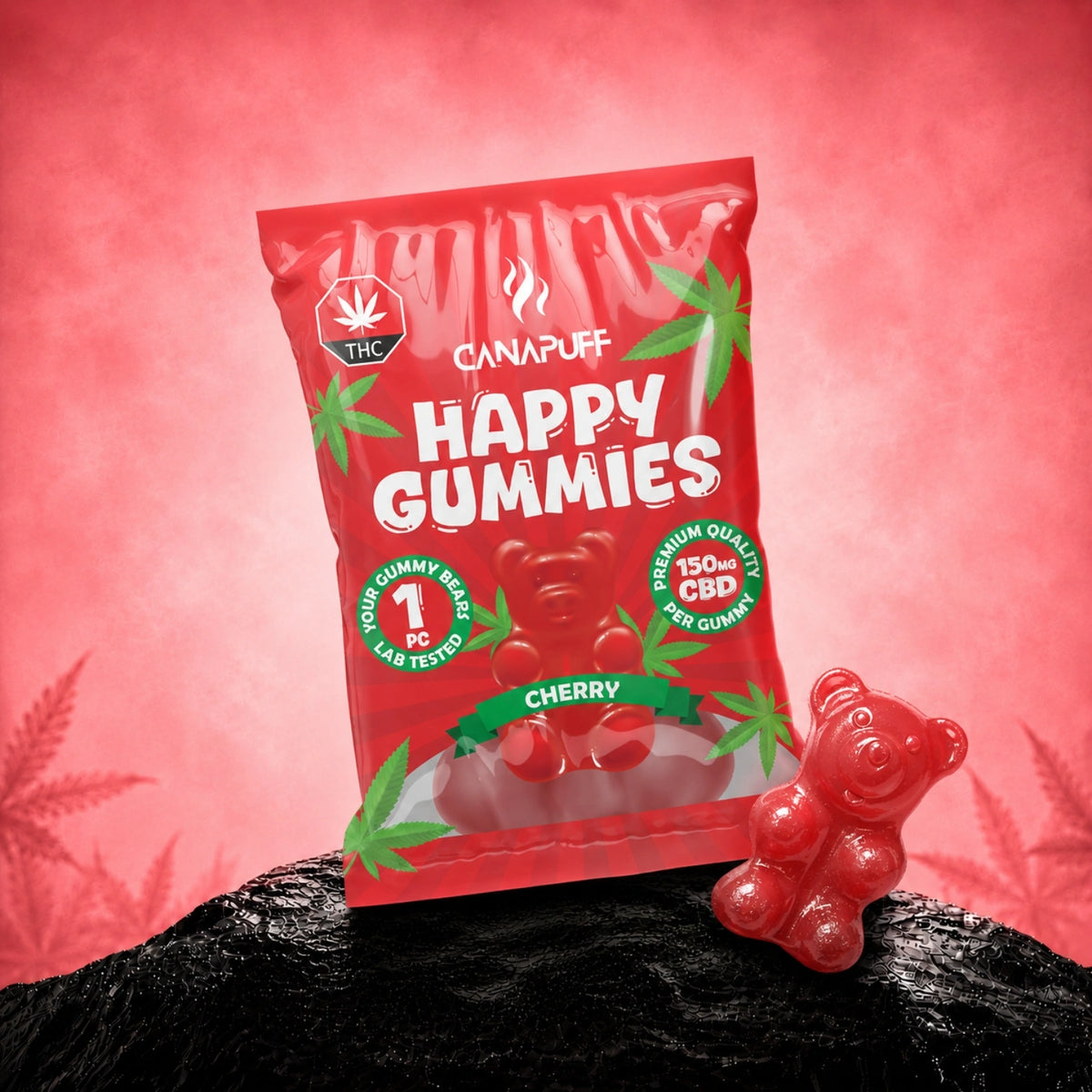 Canapuff CBD Gummies Cherry 150 mg, 1 zure gummybeer