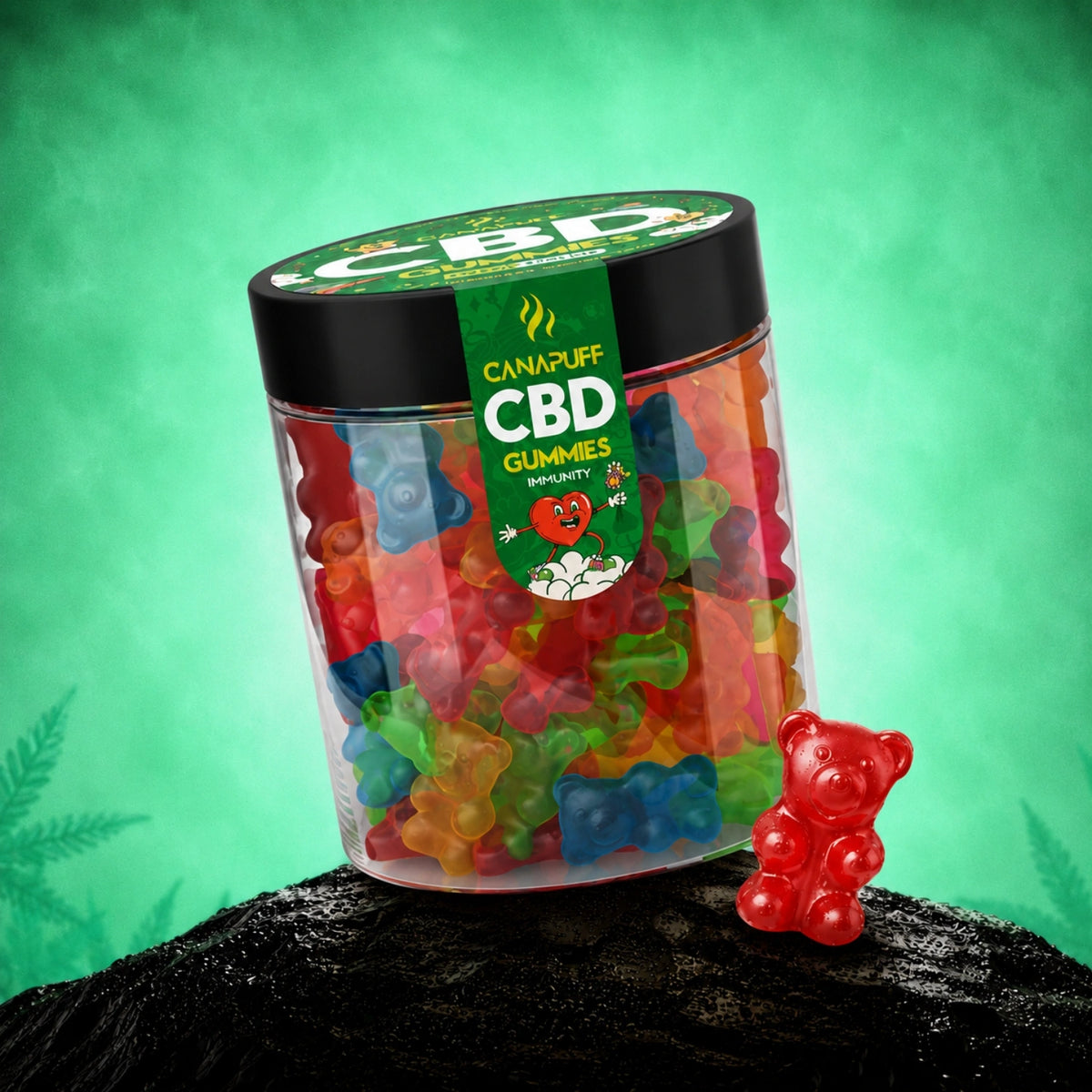 Canapuff CBD Gummies Immunity pot met kleurrijke gummyberen