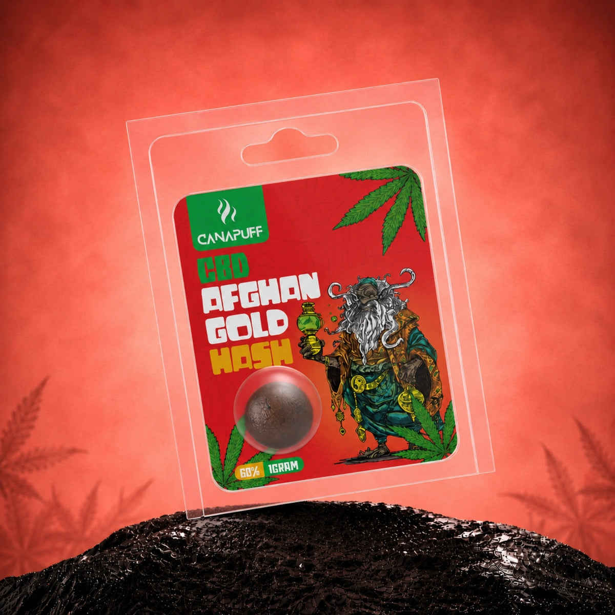 Canapuff CBD Afghan Gold hasj, 1 gram, 60% CBD in blisterverpakking