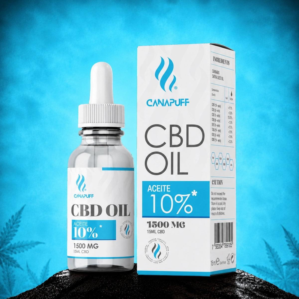 Canapuff CBD Oil 10% 1500 mg, 15 ml pipetflesje met doosverpakking