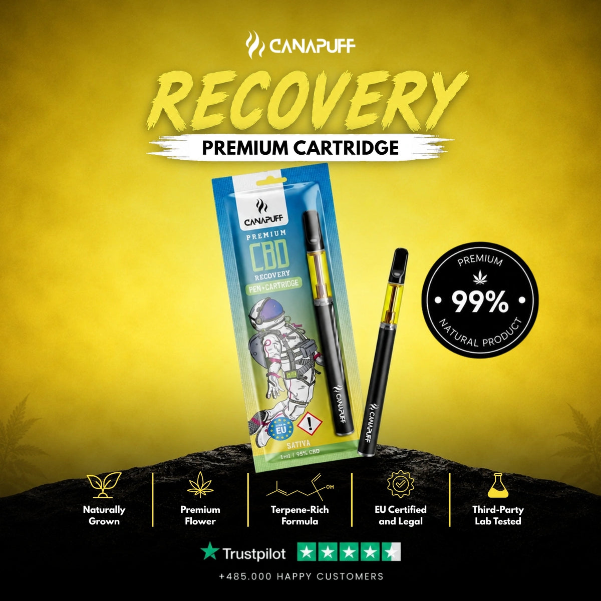 CBD Pen+Cartridge Recovery 95% – vape pen met cartridge, foto 2
