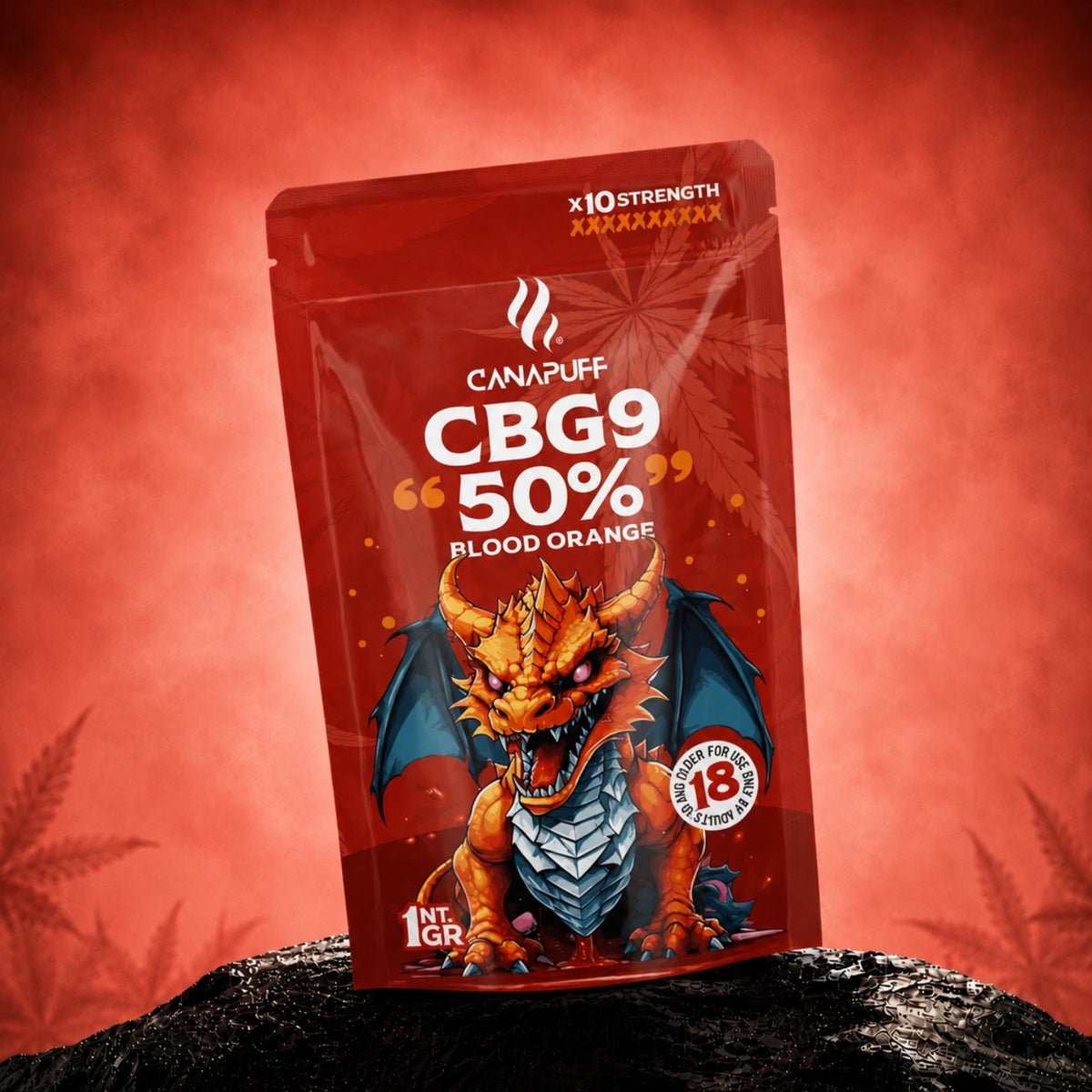 Canapuff CBG9 Bloemen Blood Orange 50%, zakje van 1 gr, x10 sterkte