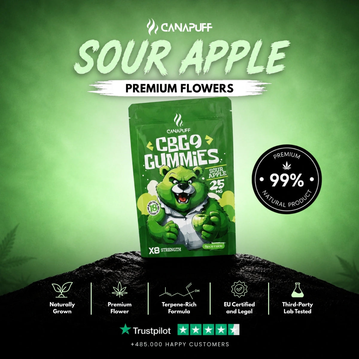 CBG9 Gummies Sour Apple – gummies, foto 2