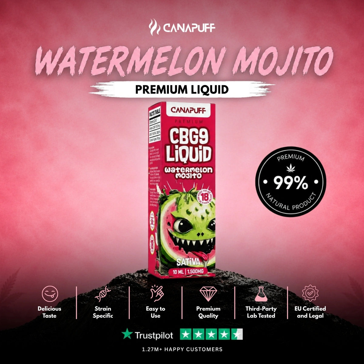 CBG9 Liquid Watermelon Mojito 1.500mg – liquidflesje, foto 2