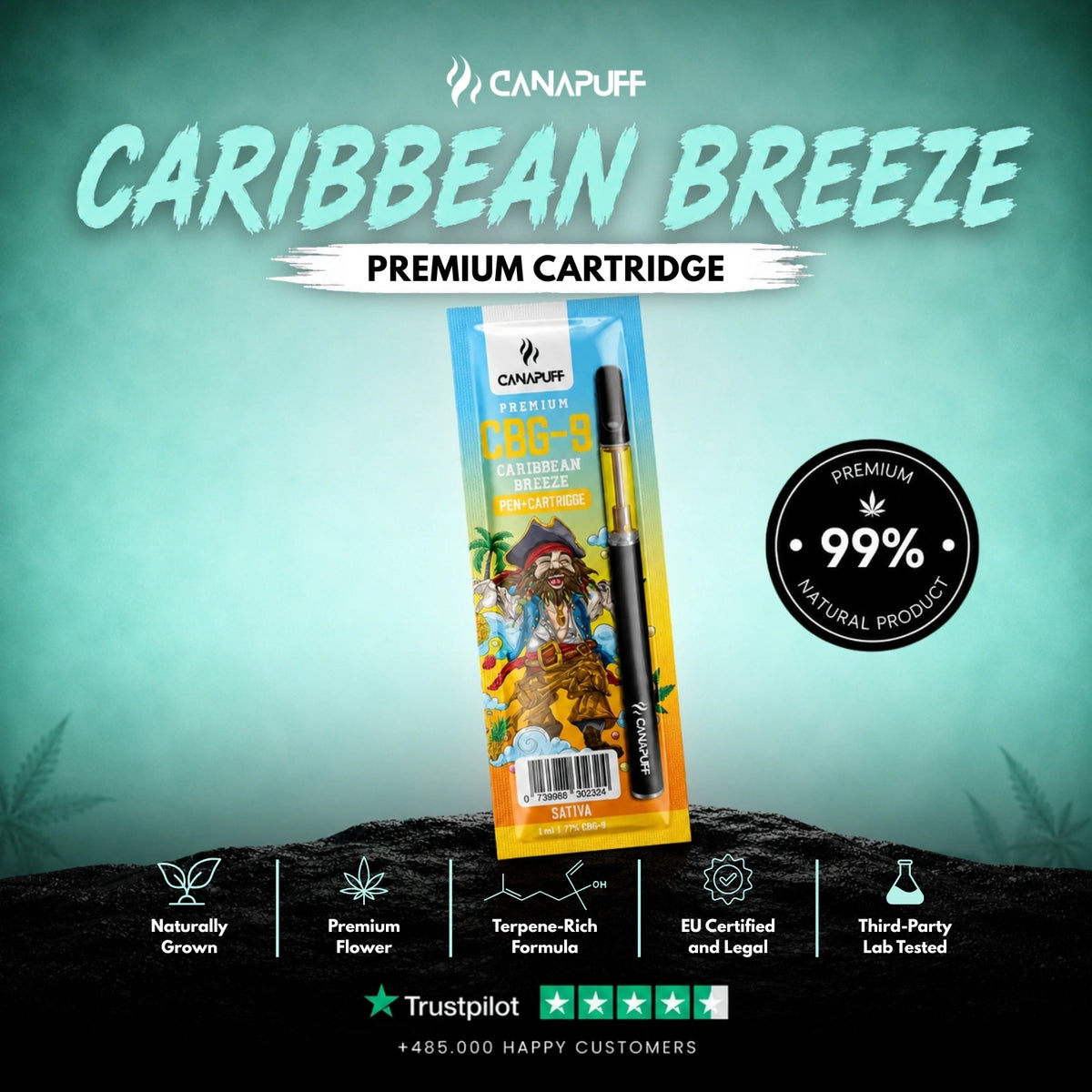 CBG9 Pen+Cartridge Caribbean Breeze 79% – vape pen met cartridge, foto 2