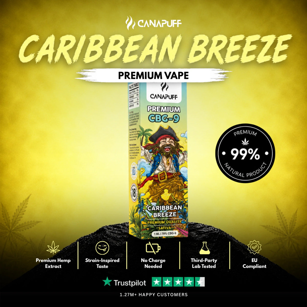CBG9 Vape Caribbean Breeze 79% 1ml – wegwerp-vape-pen, foto 2