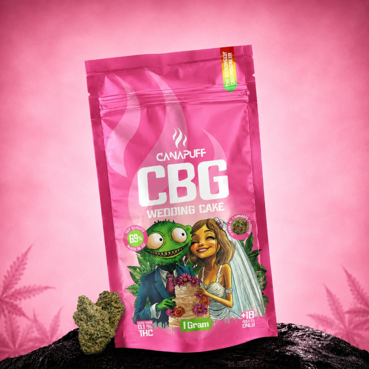 Canapuff CBG bloemen Wedding Cake 69%, zakje van 1 gram