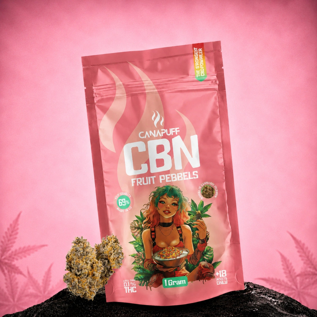 Canapuff CBN Fruit Pebbels bloemen, 69% sterkte, zakje van 1 gram