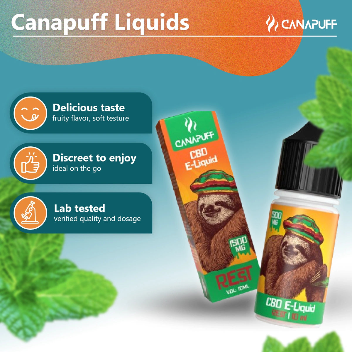 Canapuff CBD E-Liquid Rest 1500 mg, 10 ml vape liquid-flesje