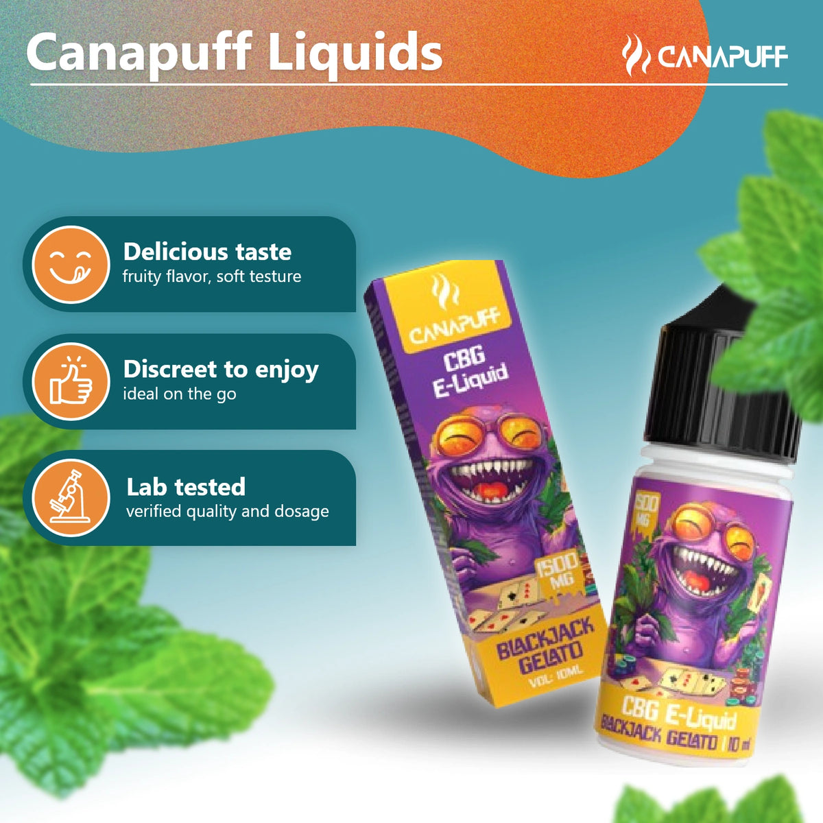 Canapuff CBG E-Liquid Blackjack Gelato 1500 mg vape liquid-flesje
