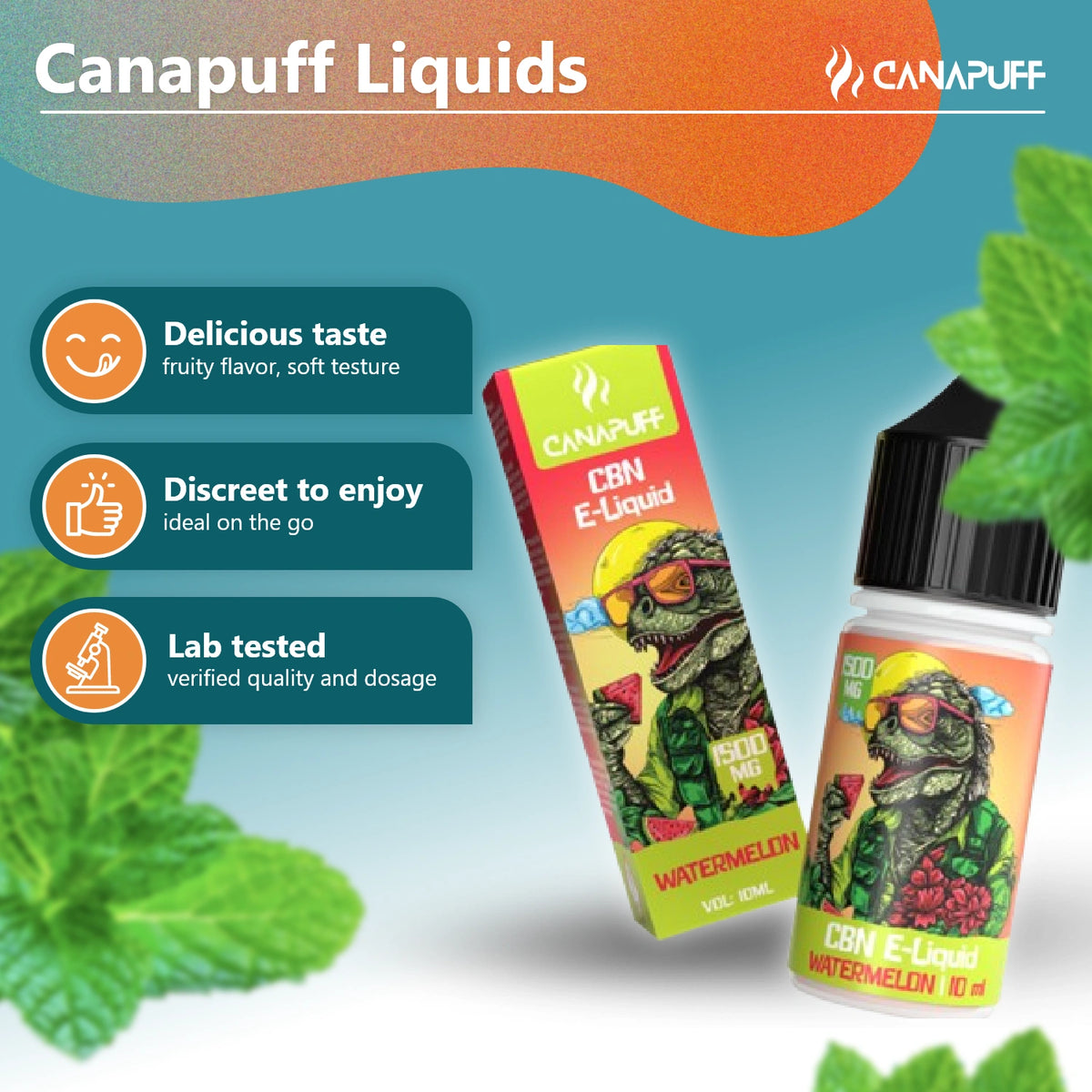 Canapuff CBN E-Liquid Watermelon 1500 mg, 10 ml flesje en 10 ml vape liquid