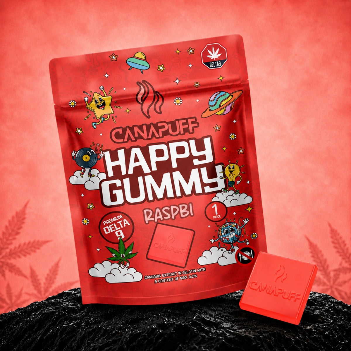 Canapuff Happy Gummy Raspbi, Delta-9 THC gummy, 1 stuk