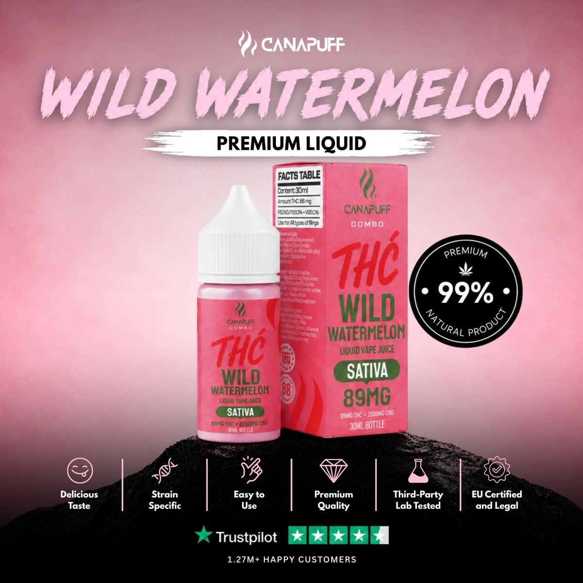 Delta 9 Liquid Wild Watermelon 30ml – liquidflesje, foto 2