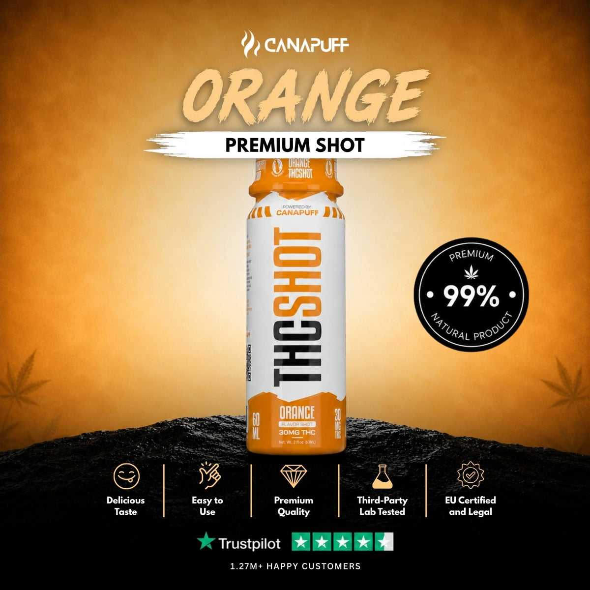 Delta 9 Shot Orange 60ml – drankflesje, foto 2