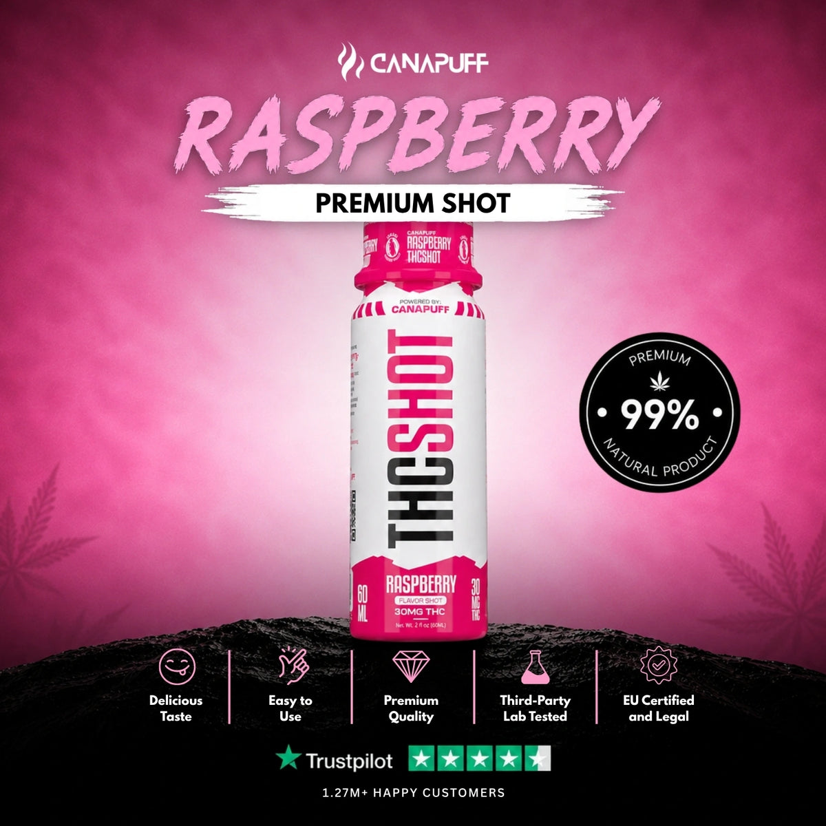Delta 9 Shot Raspberry 60ml – drankflesje, foto 2
