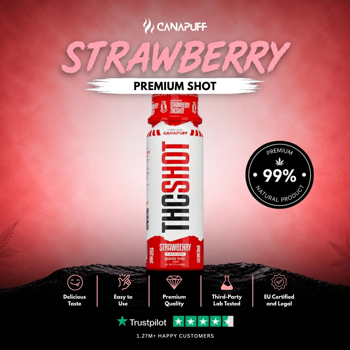 Delta 9 Shot Strawberry 60ml – drankflesje, foto 2