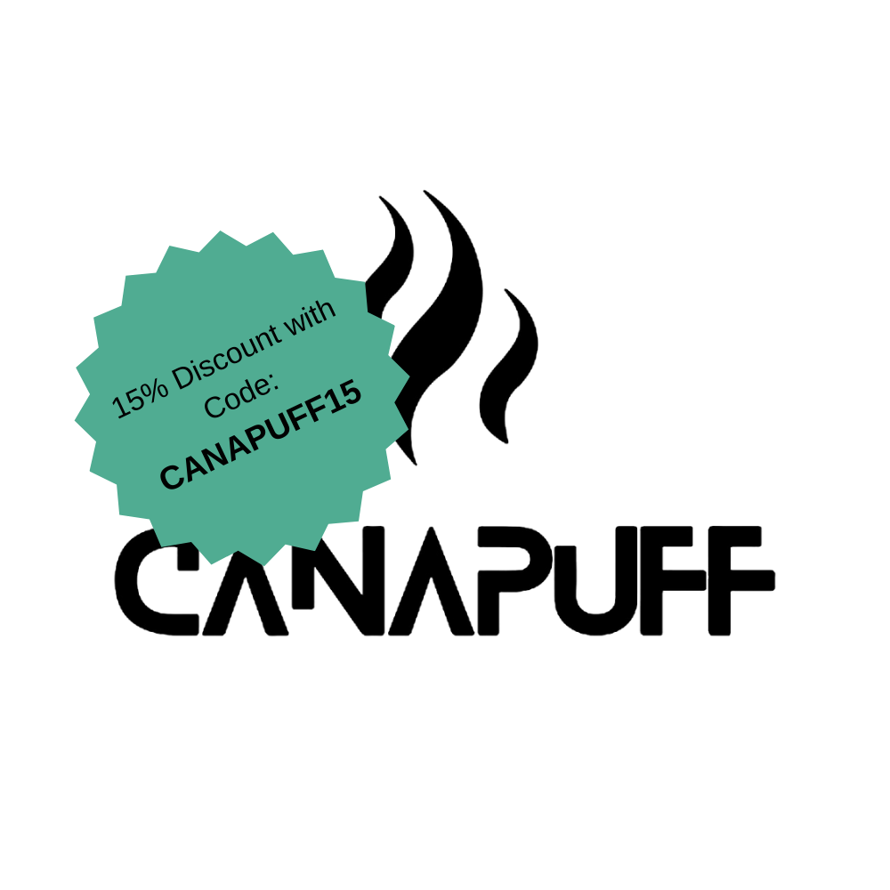 CANAPUFF-logo met 15% kortingsbadge