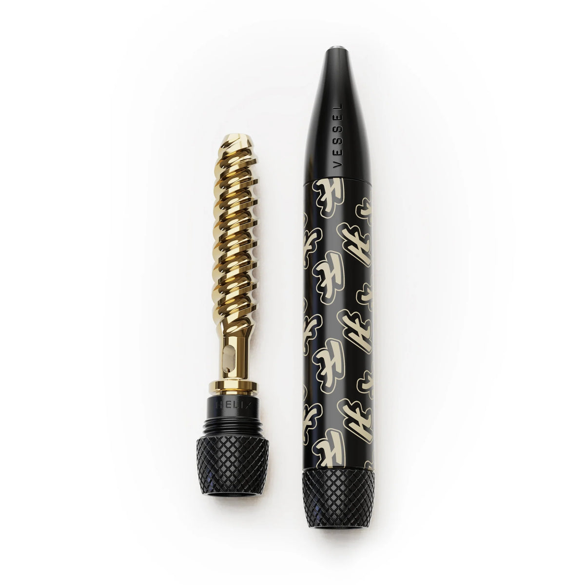 Vessel One Hitter Highsman Edition apparaat met gouden spiraalcoil en zwarte penvormige body