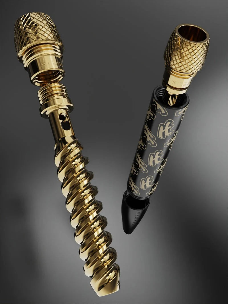Vessel One Hitter Highsman Edition apparaat met gouden meshkop en decoratieve wrap