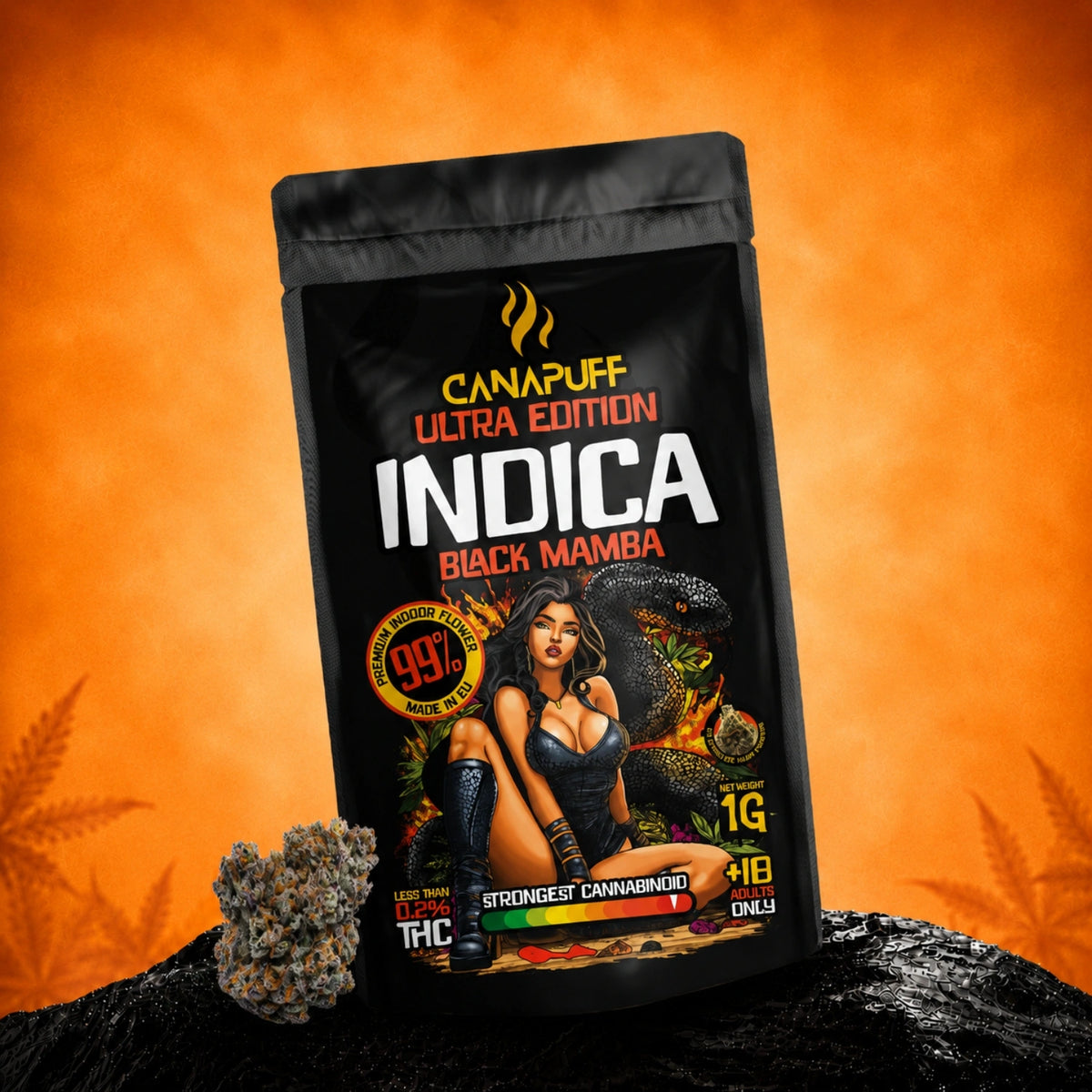 Canapuff Indica Bloemen Black Mamba Ultra Edition 99%, zakje van 1g