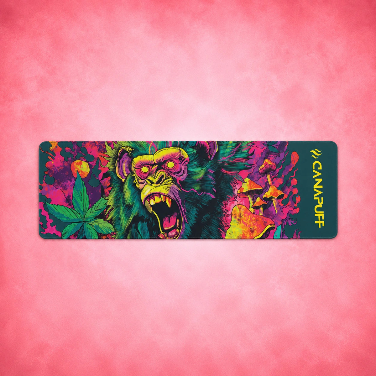 Canapuff Mouse Pad Jungle Monkey met levendige neon-aap en tropische illustratie