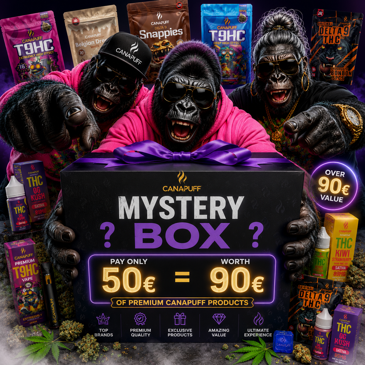 Canapuff Mystery Box M met THC-producten uit hennep