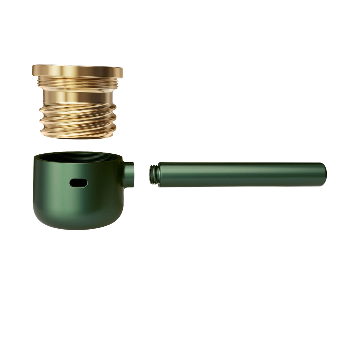 Vessel Pipe Emerald, groene metalen pijp met kop met gouden schroefdraad en afneembare steel