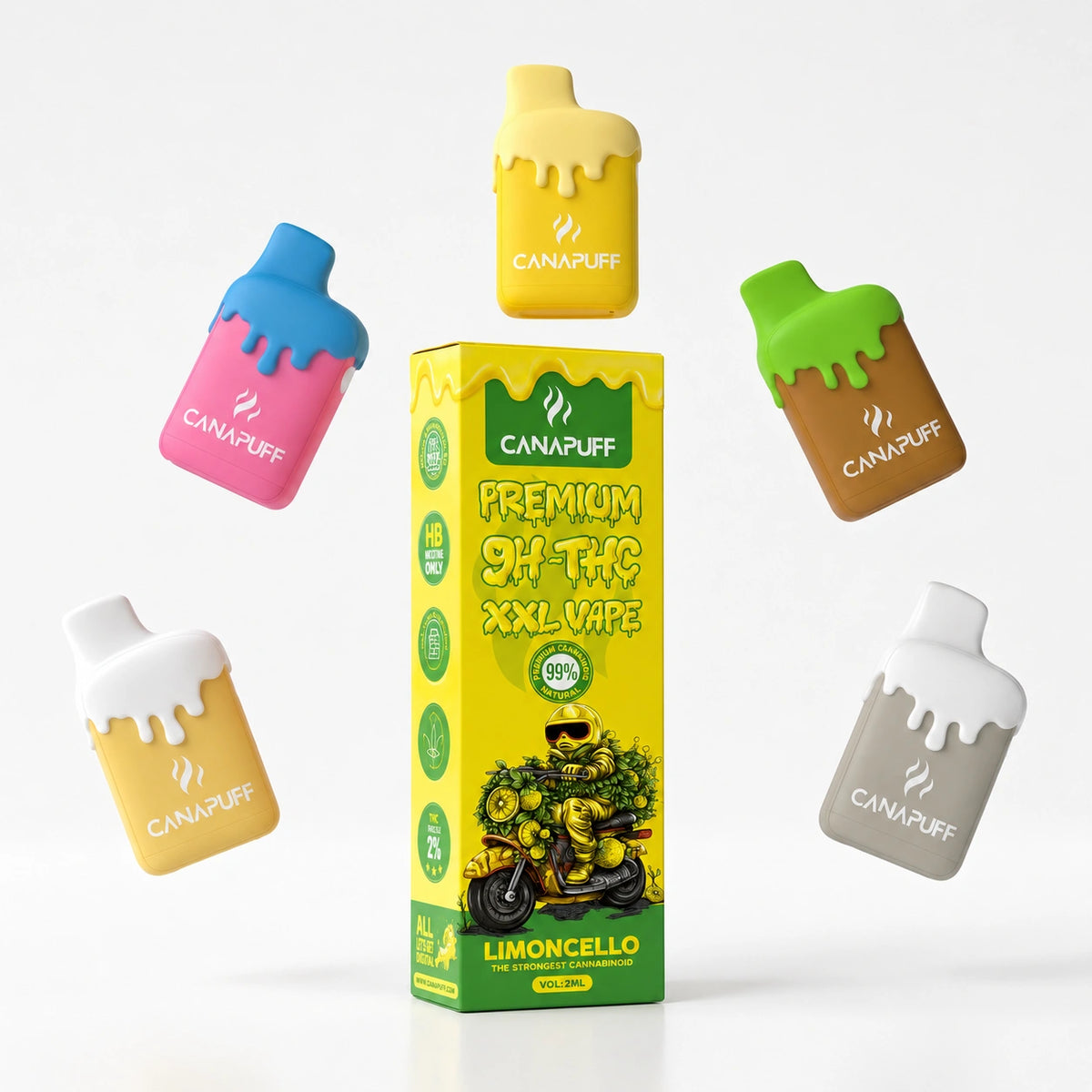 Canapuff 9H-THC XXL Vape Limoncello 99% 2ml met meerdere wegwerppennen