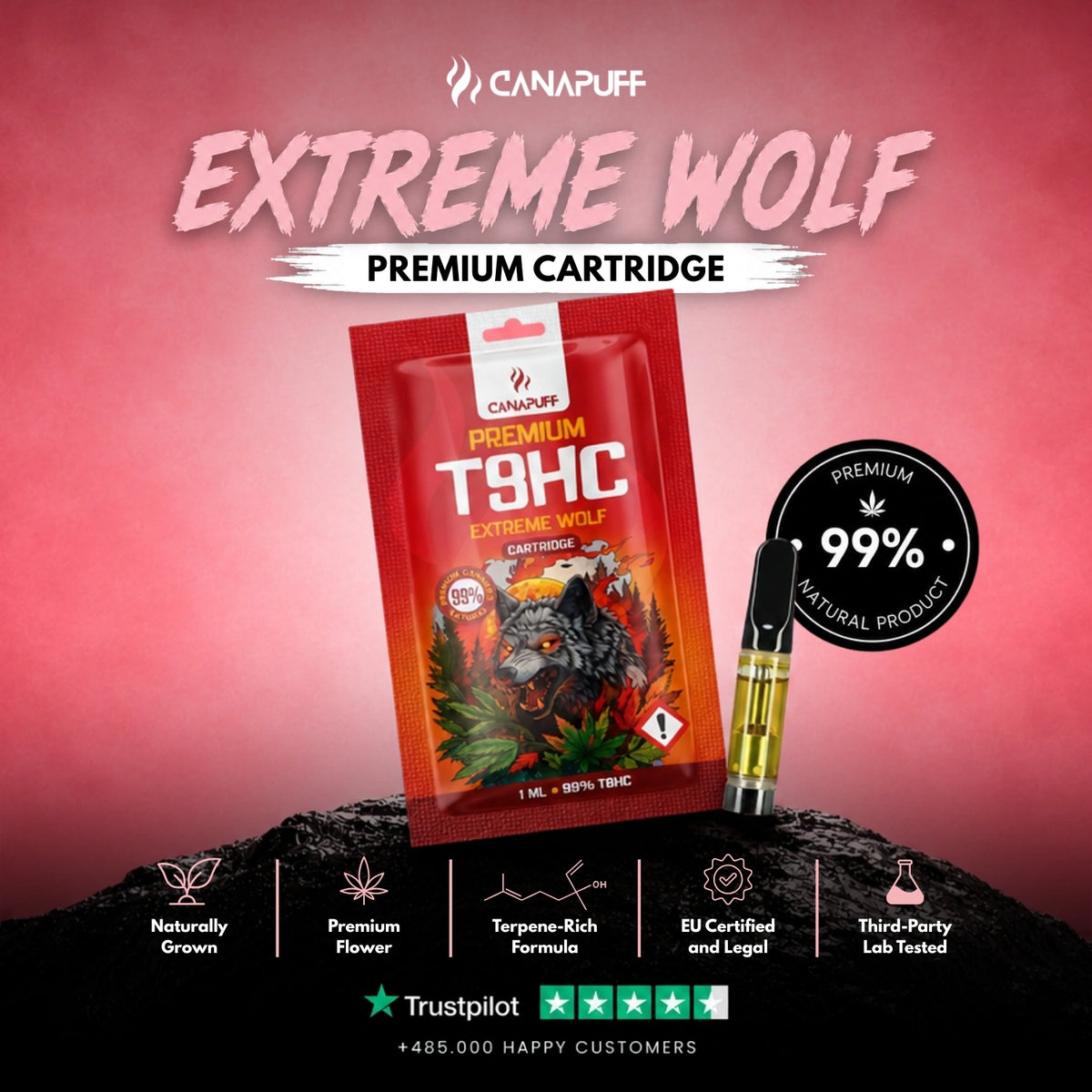 T8HC Cartridge Extreme Wolf 99% – vape-cartridge, foto 2