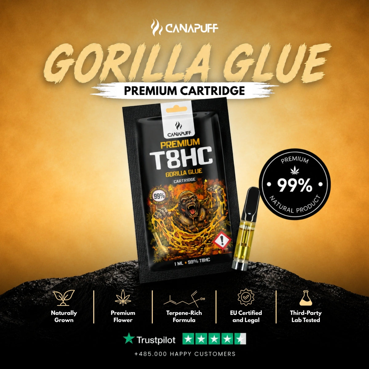 T8HC Cartridge Gorilla Glue 99% – vape-cartridge, foto 2