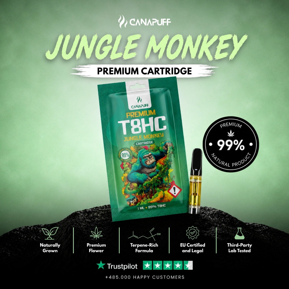 T8HC Cartridge Jungle Monkey 99% – vape-cartridge, foto 2