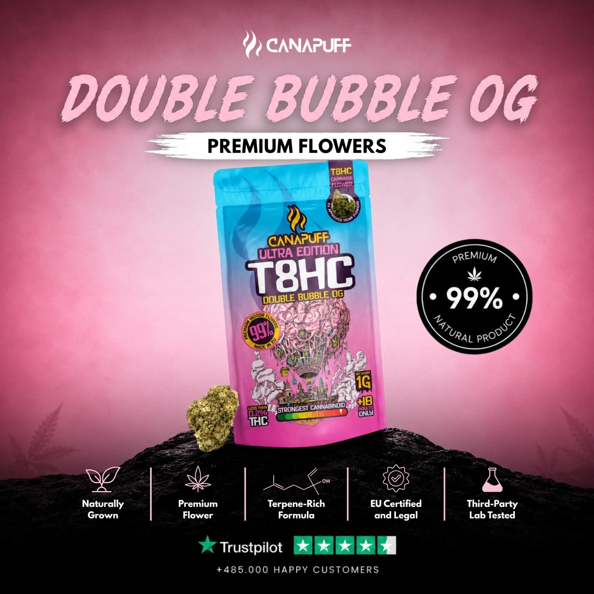 T8HC Bloemen Double Bubble Ultra Edition 99% – bloemtoppen, foto 2