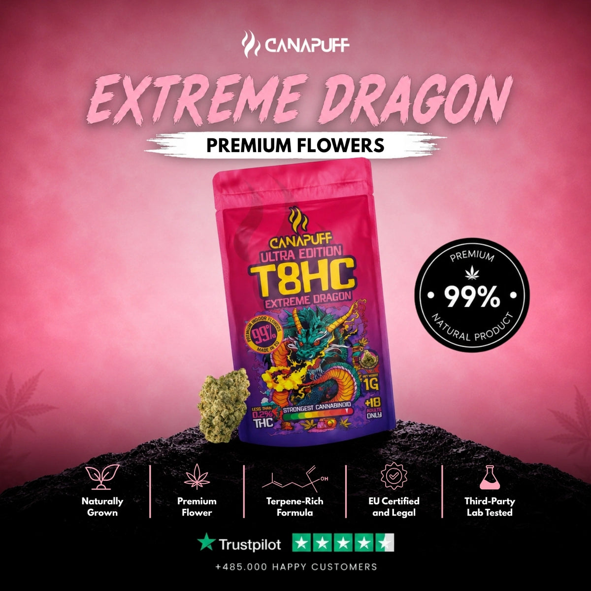 T8HC Bloemen Extreme Dragon 99% – bloemtoppen, foto 2