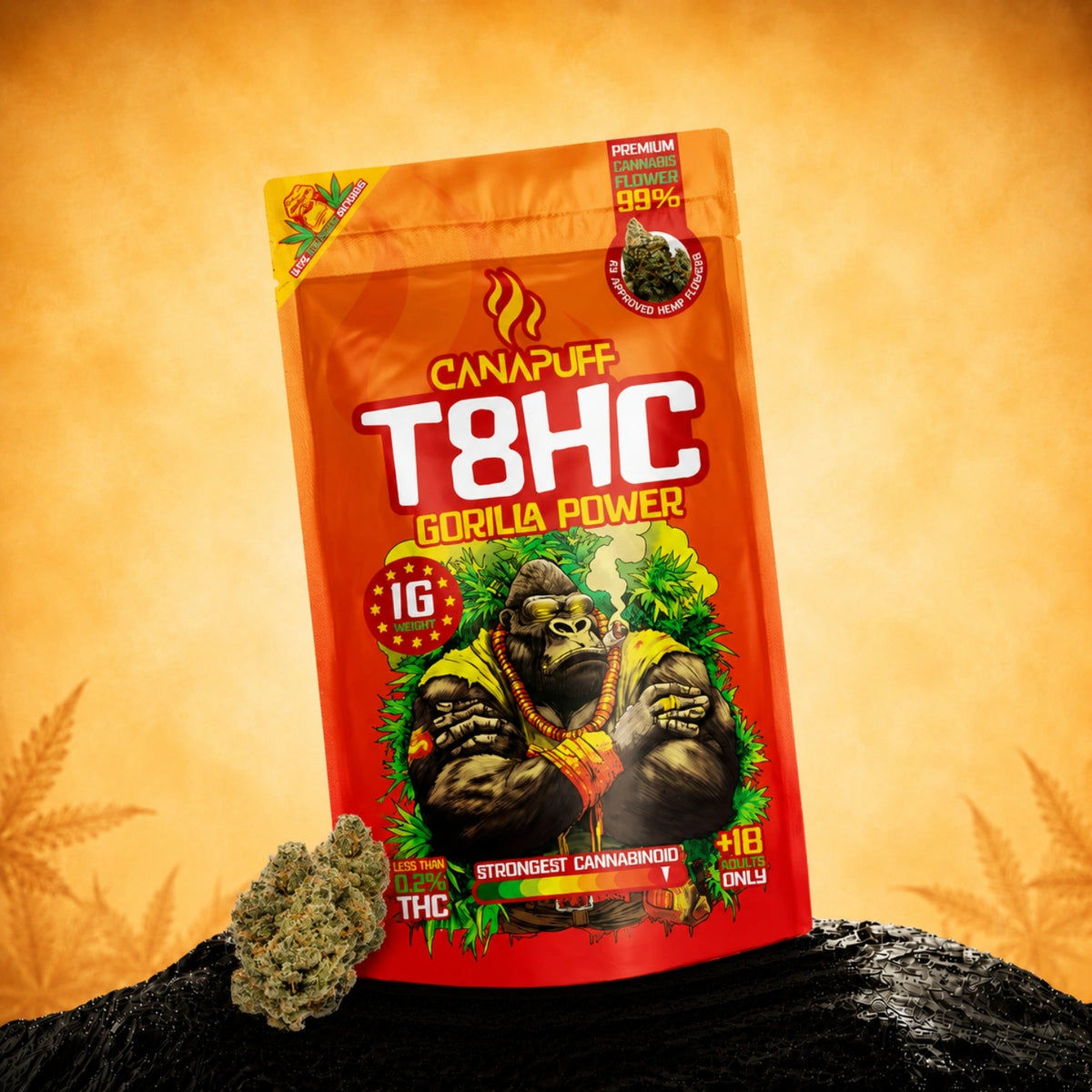 Canapuff T8HC Bloemen Gorilla Power 99% zakje met cannabisbloem uit hennep