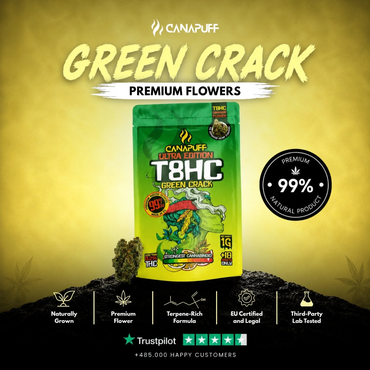 T8HC Bloemen Green Crack Ultra Edition 99% – bloemtoppen, foto 2