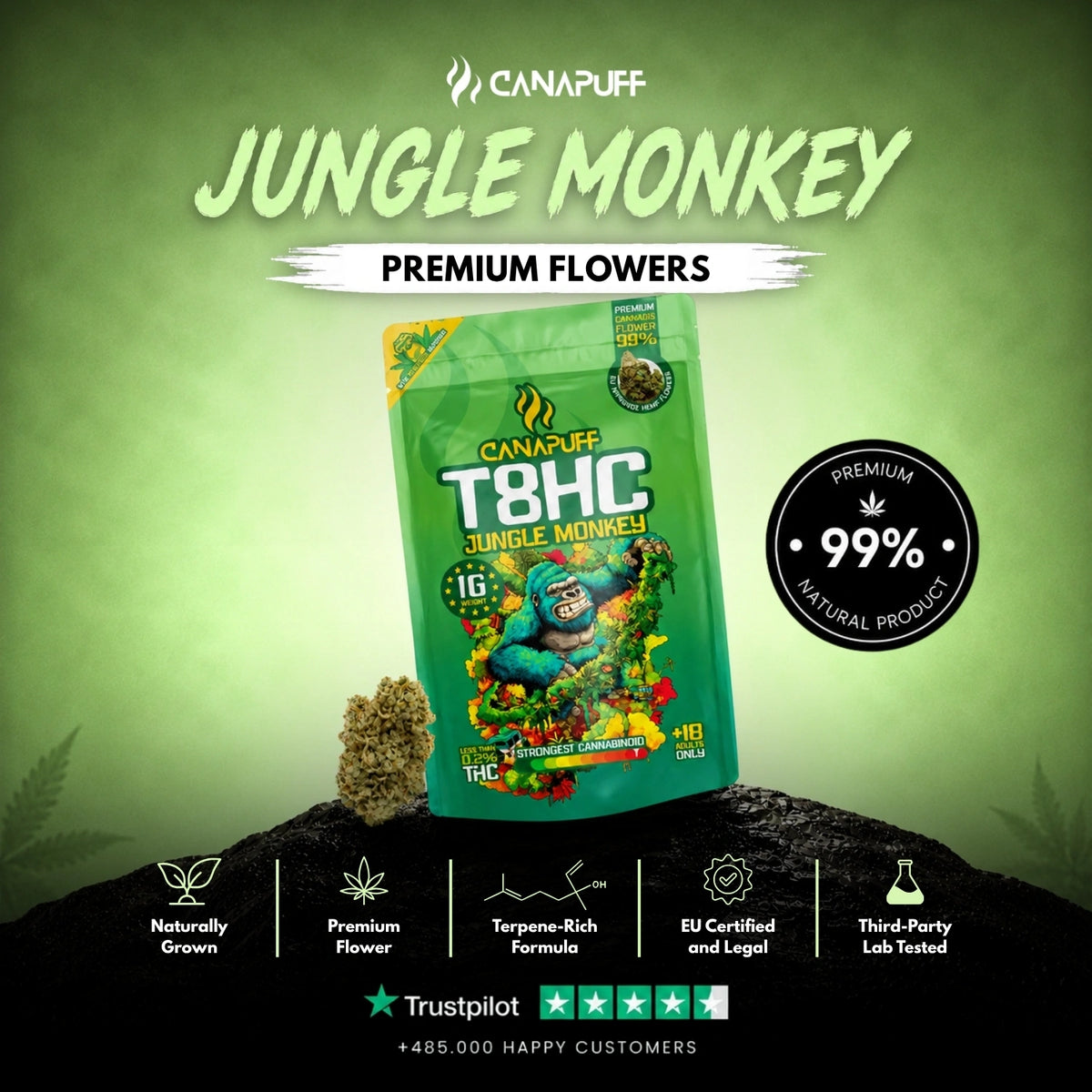 T8HC Bloemen Jungle Monkey 99% – bloemtoppen, foto 2