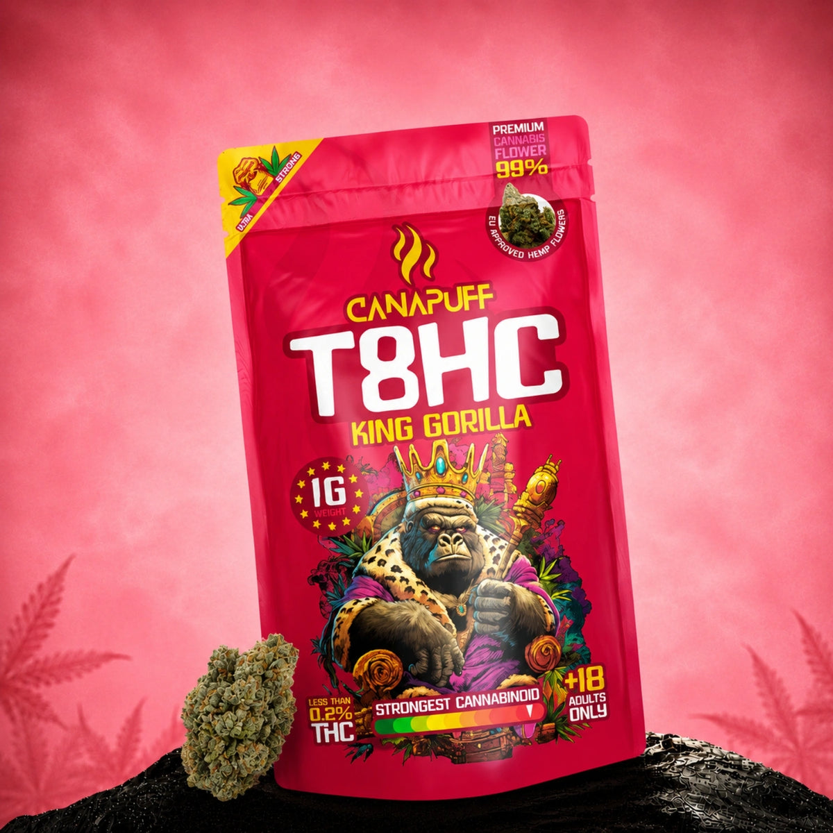Canapuff T8HC bloemen King Gorilla 99% zakje met cannabisbloem