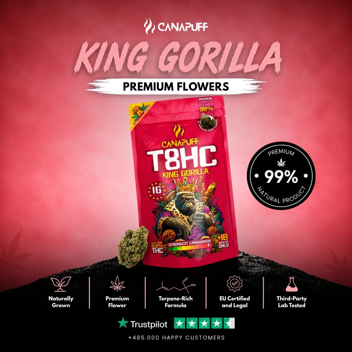 T8HC Bloemen King Gorilla 99% – bloemtoppen, foto 2