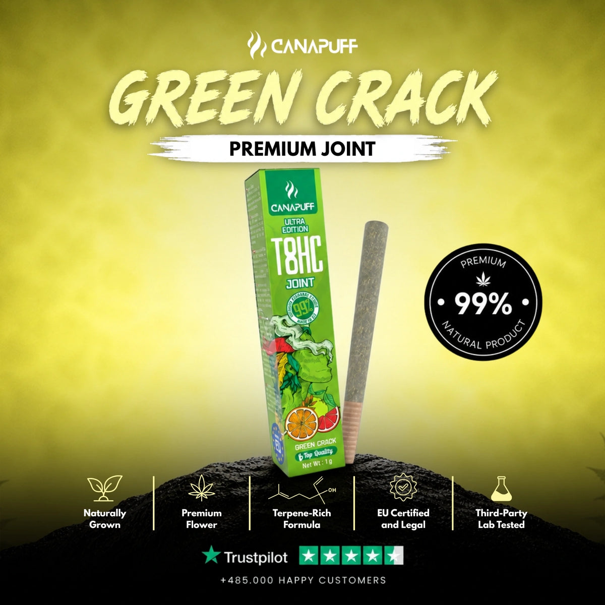 T8HC Joint Green Crack Ultra Edition 99% 1g – voorgerolde joint, foto 2