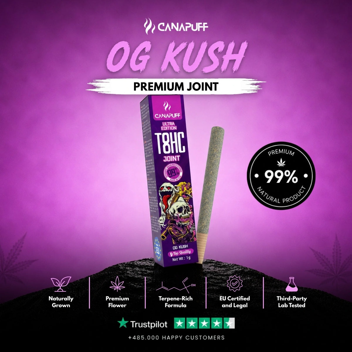 T8HC Joint OG Kush Ultra Edition 99% 1g – voorgerolde joint, foto 2