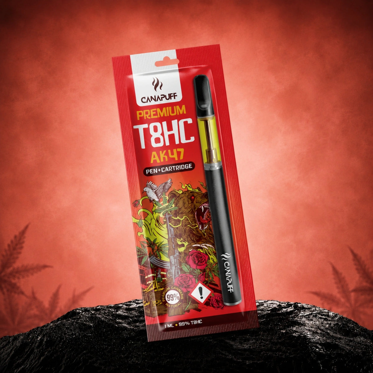 Canapuff T8HC Pen+Cartridge AK47 99%, 1 ml wegwerp vape pen
